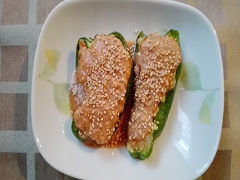 ピーマンの豆腐詰め